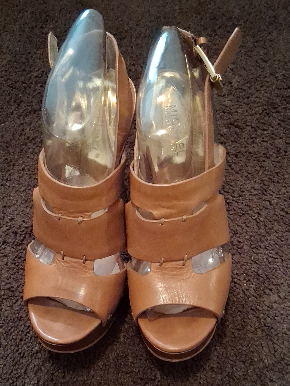 Michael Kors Tan Leather Wedge Sandals